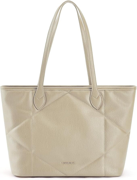 Missnine Quilted Tote Bags with Zipper, Vegan Leather Purses and Handbags for Women, Large Hobo Shoulder Bag