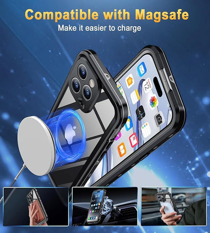 Design for iPhone 15 Pro Max Case Waterproof, Full Body Underwater Dustproof Shockproof Case Built-in Screen Protector (Clear, 15ProMax-6.7)