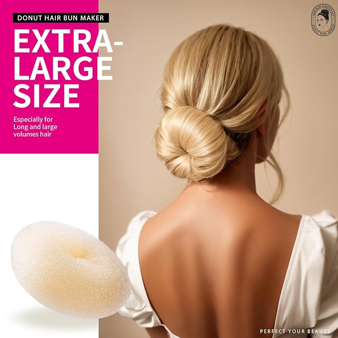 Teenitor Donut Bun Maker Set - Hair Bun Ring with 5 Bands, 20 Bobby Pins & 7 Chignons (2 Small, 2 Medium, 1 Large, 1 Extra-Large) for Hairstyles in Beige