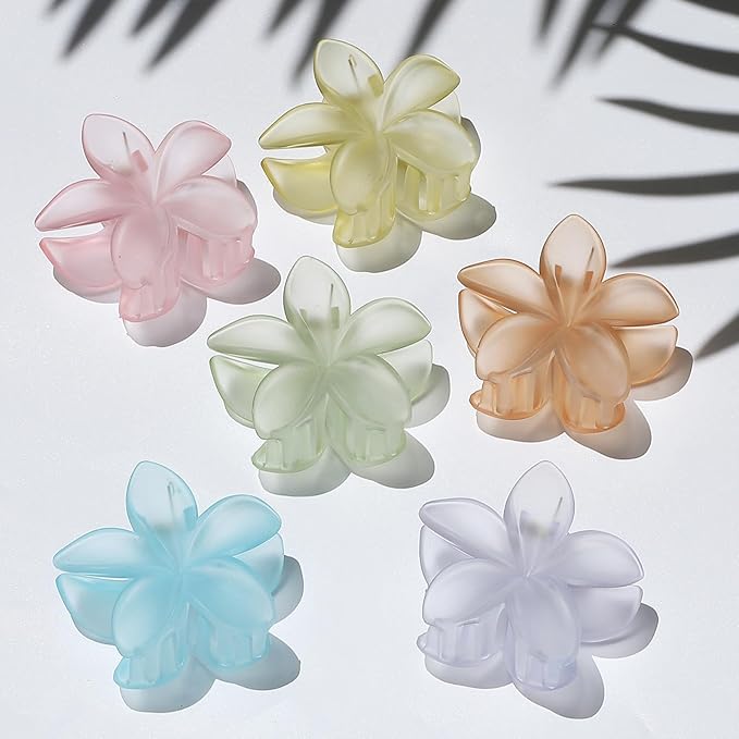 Hawaiian Flower Hair Clips for Women 6 Pack Flower Hair Claw Clips Plumeria Claw Clips for Thin Hair Large Claw Clips for Thick Hair Beach Tropical Hair Accessories for Girls - Ice cream