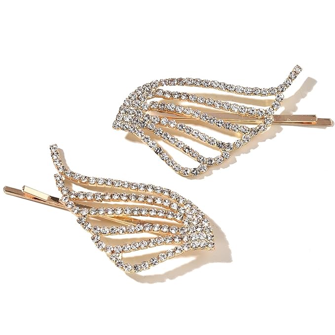 2PCS Rhinestone Hair Pins, Crystal Hair Clips, Handmade Cute Hair Barrettes, Hollow Geometric Hairpins, Elegant Metal Hairpin Hair Accessories Headwear Styling Tools, Gifts for Women Girls (TypeE)