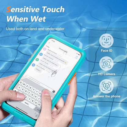 Mitywah Waterproof Case for iPhone, Underwater Snorkeling Diving Phone Case for iPhone 15PM 14PM 13PM 12PM /15PLUS 14PLUS, HD Underwater Photography Snorkeling Case Travel Essentials Blue Green