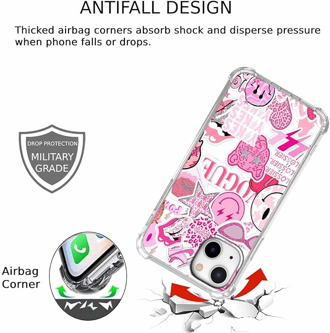 Case for iPhone 15 Plus with Pink Design,Aesthetic Hippie Indie Popular Elements Pattern,Shockproof Soft TPU Bumper Phone Cover(15plus,Pink)