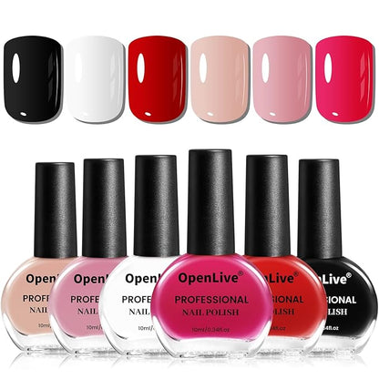 Nail Polish Set 6 Colors Multi colour Quick Drying Nail Polish, Black White Red Pink Collection Gifts for Women