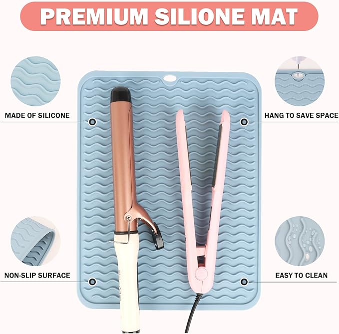 Oversize Silicone Heat Resistant Mat for Curling Iron, Hair Straightener, Flat Irons and Hot Hair Styling Tools, Portable Wrap Pad Cover for Home Vanity Travel(14.2" x 11")