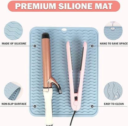 Oversize Silicone Heat Resistant Mat for Curling Iron, Hair Straightener, Flat Irons and Hot Hair Styling Tools, Portable Wrap Pad Cover for Home Vanity Travel(14.2" x 11")