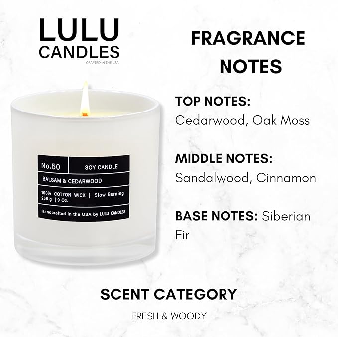 Lulu Candles | Balsam & Cedarwood | Smells Like Fresh Fir | Luxury Scented Soy Jar Candle | Hand Poured in The USA | Highly Scented Long Lasting (9 Oz.)