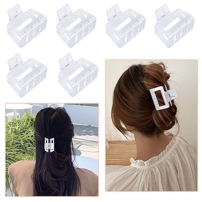12 Pcs Rectangle Hair Clips, Hair Accessories for Women and Girls, Including 6 Pcs 4 Inch Large Claw Clips for Thick Hair and 6 Pcs 2 inch Small Hair Claw Clips for Thin Hair (Clear)