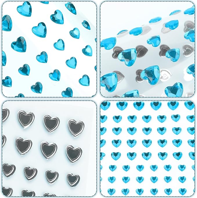 264Pcs Heart Face Gems Love Gems, Self-Adhesive Face Jewels Rhinestones 5/7/10 mm DIY Face Gems Stick on, Valentine Makeup Gems Rave Accessories for Face Eyes Hair Makeup Body, Crafts (Blue)