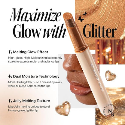 Nature Republic HONEY MELTING LIP GLITTER (14 MAPLE) SOFT LIP STICK Hydrating Gloss, Moisturizing balms, Shine Glimmer Finish, Shimmery-Sheer tint, korean make up