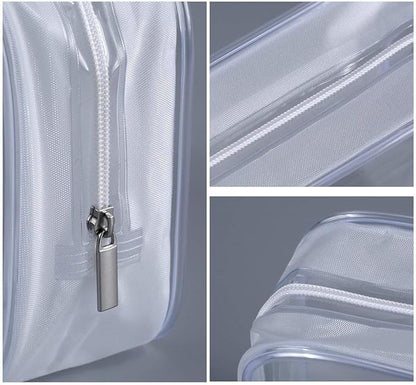 6 Pack Clear Toiletry Carry Pouch with Zipper Portable Plastic Waterproof Cosmetic Bag TSA Approved for Vacation Travel Bathroom and Organizing (White, Small)