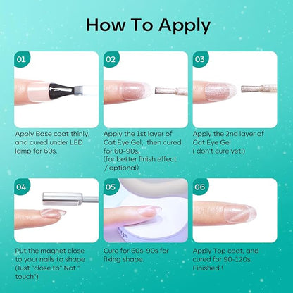 modelones Gel Nail Polish Set 2 PCS 15ML White Green Cat Eye Gel Nail Polish Glitter Holographic Shimmer 9D Cat Eye Gel Polish With Magnet Soak Off Led Nail Art Gel DIY Salon Gift For Women Girl