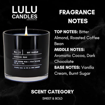 Lulu Candles | Espresso Bean | Luxury Scented Soy Jar Candle | Hand Poured in The USA | Highly Scented & Long Lasting (9 Oz.)