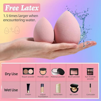 Makeup Sponge Set BS-MALL with Storage Case 7 Pcs for Liquid, Cream, and Powder, Foundation with 1 Mini Makeup Sponge Pink (A-Pink）
