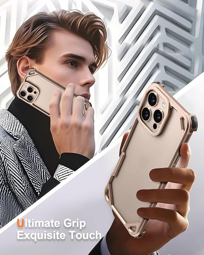 OATSBASF for iPhone 16 Pro 6.3" Bumper Case Metal, Aluminum Frame Slim Fit No Back Design, Compatible with MagSafe, 4 Corner Shockproof Protection, Minimalist Frameless Phone Case, Desert Titanium