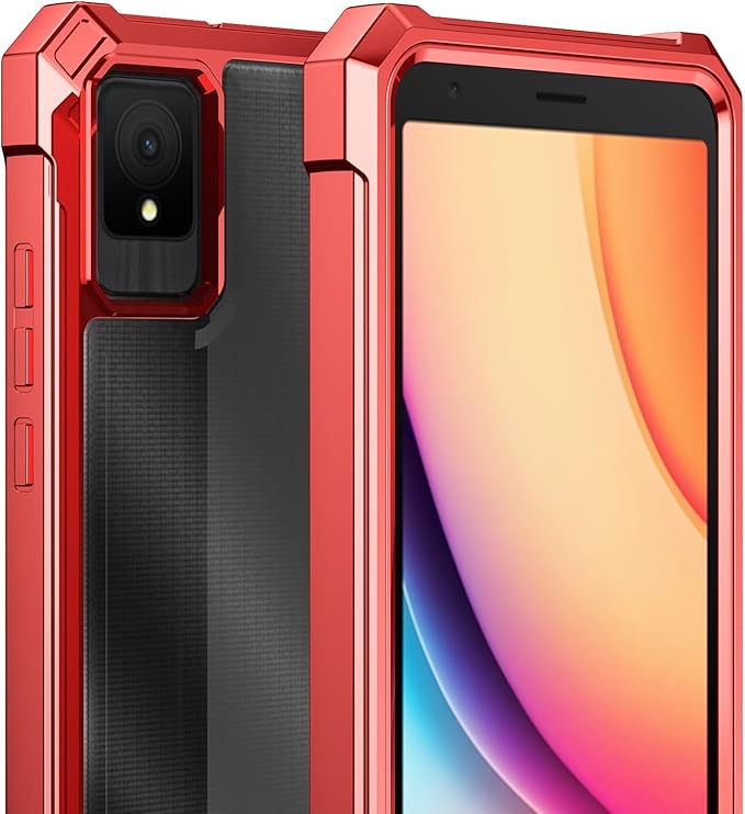 Ailiber for TCL K11 Phone Case, TCL K11 T432W Clear Case with Screen Protector, Dual Layer Shockproof Bumper, Transparent [Anti Yellowing], Slim Rugged Cell Phone Cove-Red