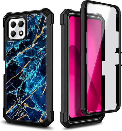 NZND Designed for T-Mobile REVVL 7 5G Phone Case with [Built-in Screen Protector], Full-Body Shockproof Protective Rugged Bumper Cover Case for REVVL 7 (Marble Design Sapphire)