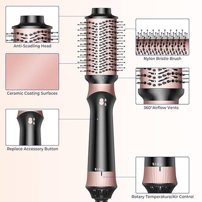 4 in 1 Hair Dryer Brush, Blow Dryer Brush for Hair Styling, Thermal Brush Hot Air Brush and Volumizer with Round Brush Blow Dryer, Hair Straightening Brush, Curling Brush, Hair Styling Tools