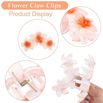 4PCS Flower Hair Clips Claw Clips for Thick Hair Non-Slip Strong Hold Flower Clip Cute Plumeria Hair Clips for Women Girls (Colorful)