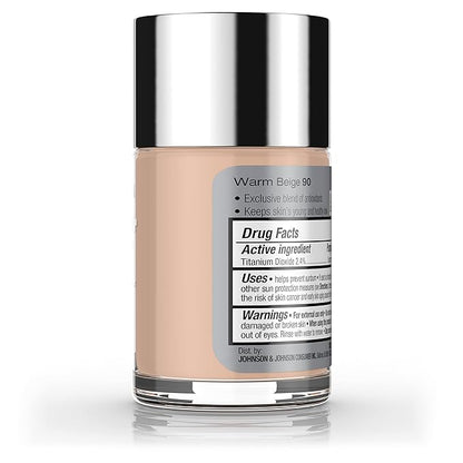 Neutrogena Healthy Skin Liquid Makeup Foundation, Broad Spectrum SPF 20 Sunscreen, Lightweight & Flawless Coverage Foundation with Antioxidant Vitamin E & Feverfew, 90 Warm Beige, 1 fl. oz