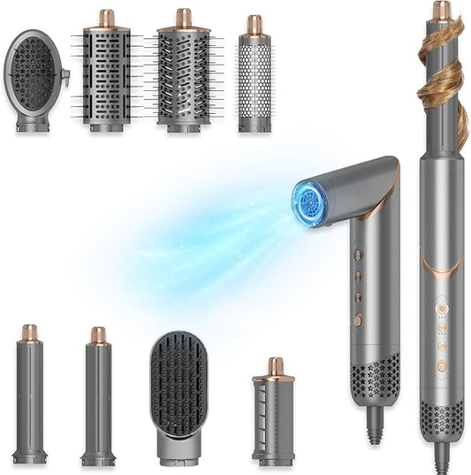 8 in 1 Negative Ionic Foldable Wrap Air Hair Styler Set, 110000 RPM High-Speed Hot Hair Dryer Brush Set for Curling, Fast Dry, Straightening - Versatile Hair Styling Tool with Multiple Attachments
