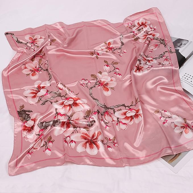 35 x 35 Women's Fashion Pattern Large Square Silk Like Hair Scarf Head Sleeping Wrap Satin Neck Bandana for Gift…