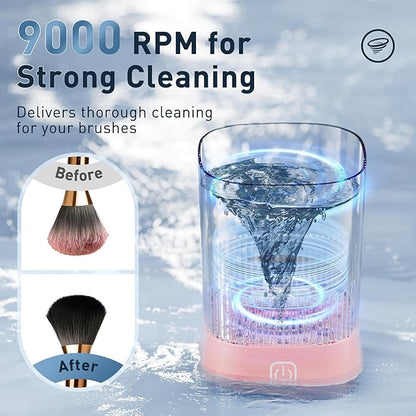 Electric Makeup Brush Cleaner - 9000 RPM Makeup Brush Cleaning Machine, IP65 Waterproof Automatic Makeup Brush Cleaner for Makeup Sponges and Brushes(Pink)