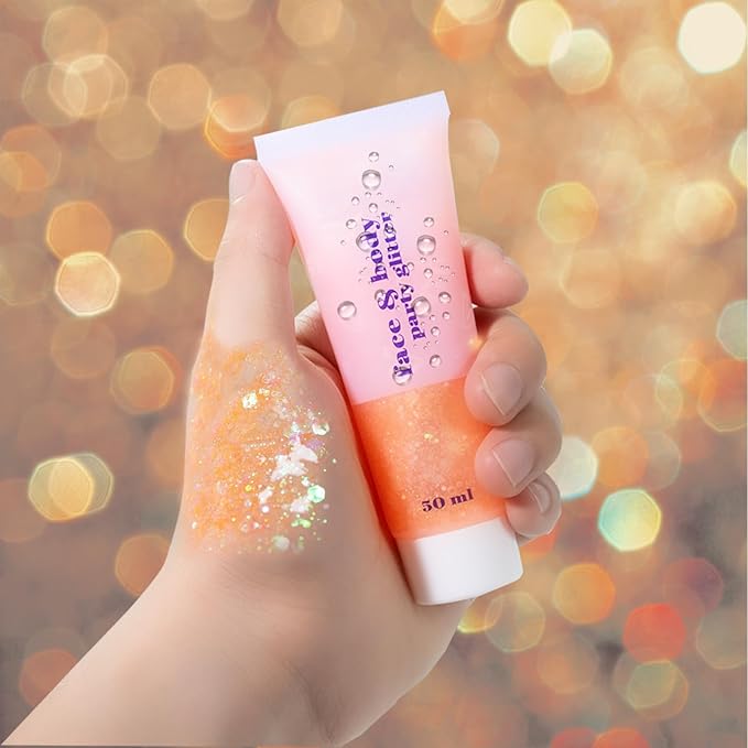 DAGEDA Body Glitter Gel, Face Glitters Body Gel Sequins Shimmer Liquid Eyeshadow, Chunky Glitter for Face Hair Nails, Holographic Cosmetic Laser Powder Festival Glitter Makeup 1.7oz (Coral)