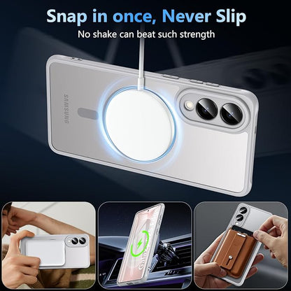 OWKEY for Samsung Galaxy S25 Edge Case 6.65'',Magnetic S25 Edge Case for Magsafe with Tempered Glass Screen, [Shockproof Military] Translucent Back Slim Bumper Cover Phone Case Galaxy s25 Edge,Gray