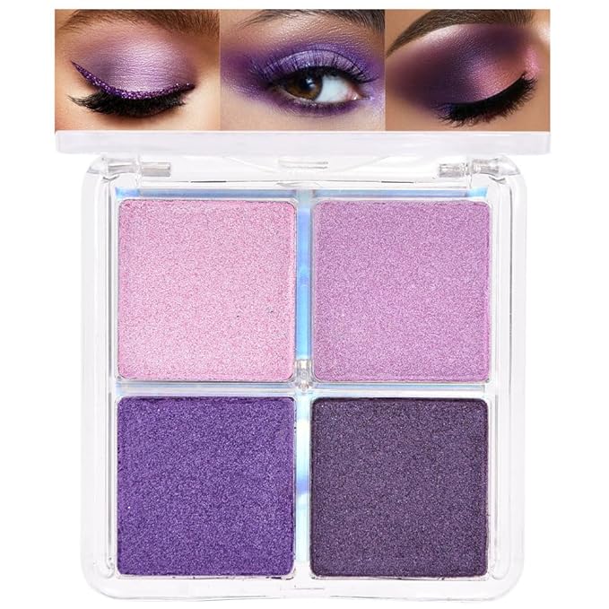 evpct Eye Shadow Quad Palette Makeup, Nude Pink Orchid Lavender Dark Purple Glitter Shimmer Metallic Matte High Pigment Eyeshadow Palette for older Women, Smudge Proof, Vegan Cruelty-free, Seductive