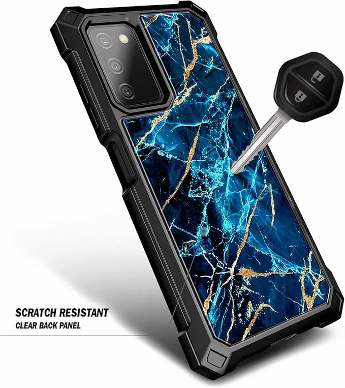 NZND Case for Samsung Galaxy A03S with [Built-in Screen Protector], Full-Body Protective Shockproof Rugged Bumper Cover, Impact Resist Phone Case (Marble Design Sapphire)