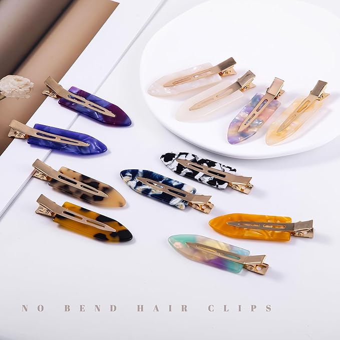 No Crease Creaseless No Bend Hair Clips For Styling Non Slip Flat Clips For Makeup Hair Accessories For Women,Tortoise Color,12 PCS