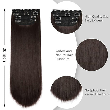 4Pcs Hair Extensions Clip in Brown Black Clip in Hair Extensions for Women Straight Hair Extensions Long 20 Inches(4pcs, 20Inch, 4#)