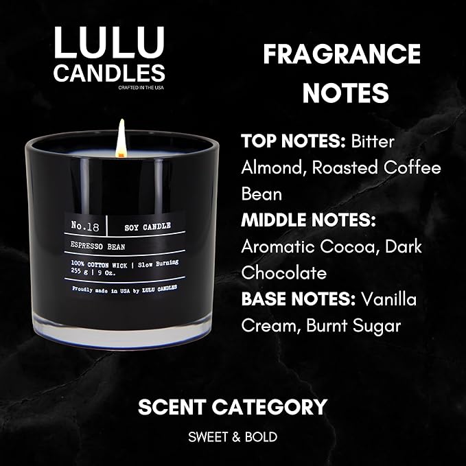 Lulu Candles | Espresso Bean | Luxury Scented Soy Jar Candle | Hand Poured in The USA | Highly Scented & Long Lasting (9 Oz. 2 Pack)