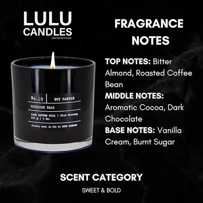 Lulu Candles | Espresso Bean | Luxury Scented Soy Jar Candle | Hand Poured in The USA | Highly Scented & Long Lasting (9 Oz. 2 Pack)