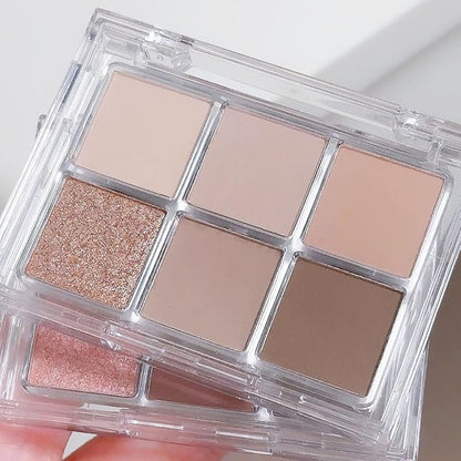 6 Colors Glitter Matte Eyeshadow Palette, Natural Nude Brown Coffee Shimmer Sparkly Eye Shadow Makeup, Warm Pastel Eyeshadows Palette Long Lasting Waterproof Naturing-Looking Women Girls Eye Shadow 02