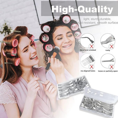 Styling Hair Clips, Silver Metal Duck Billed Hair Clips for Women Styling Sectioning, Duckbill Long Hair Clips, Pin Curl Clips for Hair, Alligator Roller Clip with Case