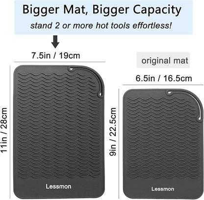Large Heat Resistant Mat for Curling Irons, Hair Straightener, Flat Irons and Hair Styling Tools 11" x 7.5", Black