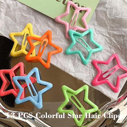 13 PCS 1.65" Metal Hair Accessories - Snap Barrettes with Non-Slip Star Clips for Girls in Multiple Colors