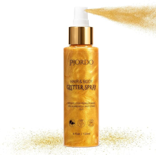 Body Glitter Spray, Shimmer Spray, Gold Glitter for Hair and Body, Glitter Hairspray, Spray for Women Makeup Party Festival Rave 4FL.OZ