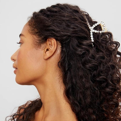 Kitsch Loop-Shaped Rhinestone Claw Clip, Metal Hair Clips for Thick Hair, Large Gold Rhinestone Hair Clips for Styling