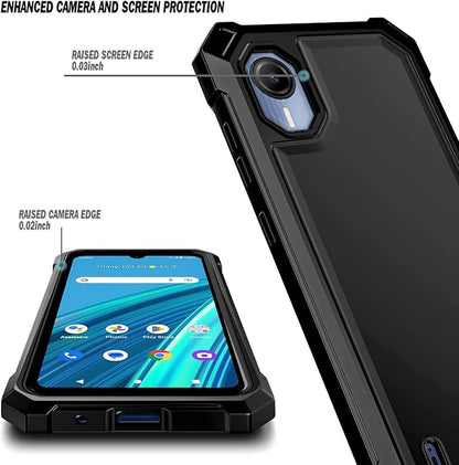 Designed for Cricket Debut S2 Case, Calypso 4 with [Built-in Screen Protector], Full-Body Protective Shockproof Rugged Bumper Cover, Impact Resist Phone Case (Black)