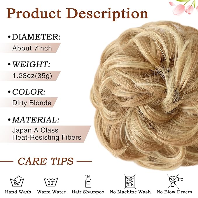 MORICA 1PCS Messy Hair Bun Hair Scrunchies Extension Curly Wavy Messy Bun Hair Synthetic Chignon Hairpieces for Women(22H613(Dirty Blonde))