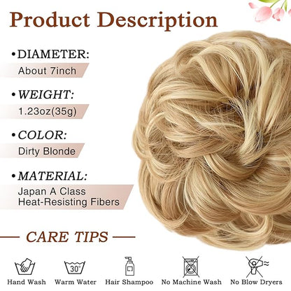 MORICA 1PCS Messy Hair Bun Hair Scrunchies Extension Curly Wavy Messy Bun Hair Synthetic Chignon Hairpieces for Women(22H613(Dirty Blonde))