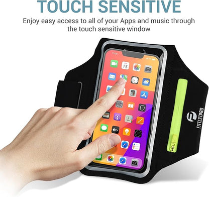 Armband with Airpods Pocket Cell Phone Armband for iPhone 14 13 Pro 14 Plus 12 11 XR XS, Galaxy S20/S10 Water Resistant Sports Phone Holder Case & Zipper Slot Car Key Holder for 6.5 inch Phone