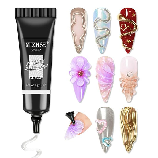 MIZHSE 3D Nail Gel Clear Nail Sculpting Gel for Nail Art 15g Molding Gel for Nails Gel Liner 5D Candy Embossed 3D Decoration Manicure Charms