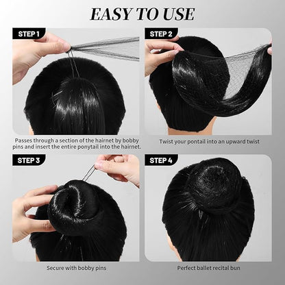 Teenitor Donut Hair Bun Maker Set, Hair Nets For Buns, 4 Pcs Medium Donut Shapers, 10 Pcs Invisible Hair Nets, 10 Pcs Bobby Pins, Hair Accessories For Girls