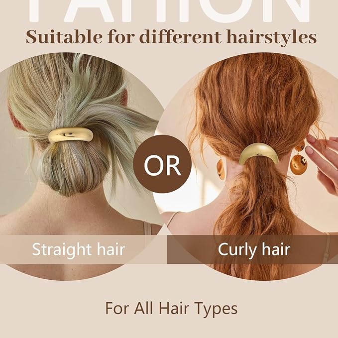3PCS Gold Hair Ties, Metal Hair Ties for Thick Hair, Elegant Durable Geometric Design, Gold Hair Accessories Stretchy and Non-Damage Ponytail Cuff Holders, 3 Styles in Box Holiday Gifts