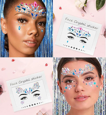 iMethod Face Jewels and Body Glitter - Face Gems, Mermaid Face Jewels Stick On, Holographic Cosmetic Face Glitter, for Festival Holiday Costumes & Halloween Alien Makeup, 12 Pcs
