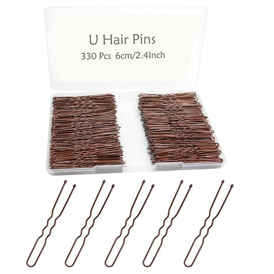 330 Count U Shaped Hair Pins Brown, YINGFENG 2.4inch Brown Bun Pins Bun Hair Pins for Women Girls with Storage Box, Hair Accessories for All Hair Types